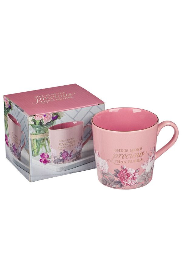 More Precious Than Rubies Pink Floral Mug Cheap - Image 3