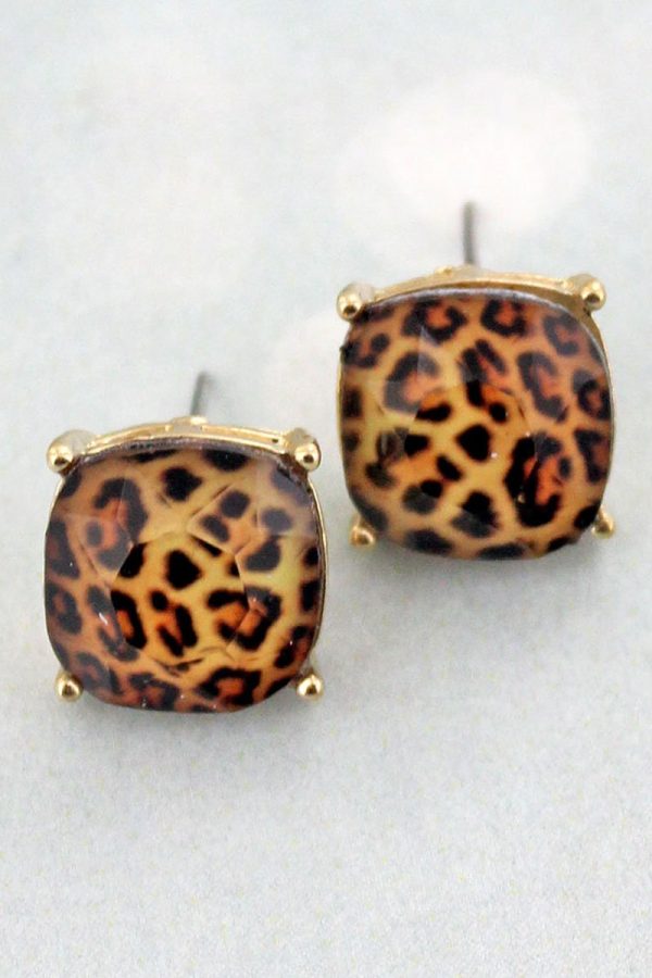 Crystal Avenue Leopard Cushion Cut Stud Earrings on Sale