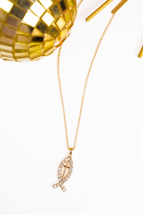 Crystal Avenue Goldtone Crystal Jesus Fish Cross Necklace Online