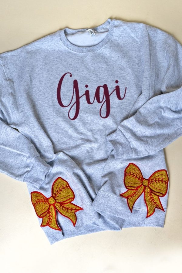 Classic Colors Embroidered Side Bows Softball Bow NuBlend Sweatshirt *Customize Your Text Cheap - Image 2