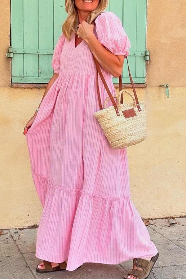 PREORDER! ETA 4 28 Summer Picnic Pink Striped Maxi Dress **SHIPPING EXPECTED TO BEGIN ON DATE 4 28** Online Sale - Image 2