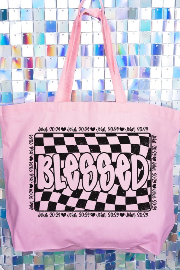 Wavy Checkered Blessed Canvas Jumbo Tote Online