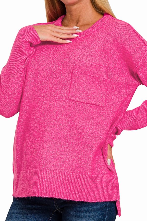 30% OFF! Zenana Maple Grove Heather Neon Hot Pink Melange Sweater Hot on Sale