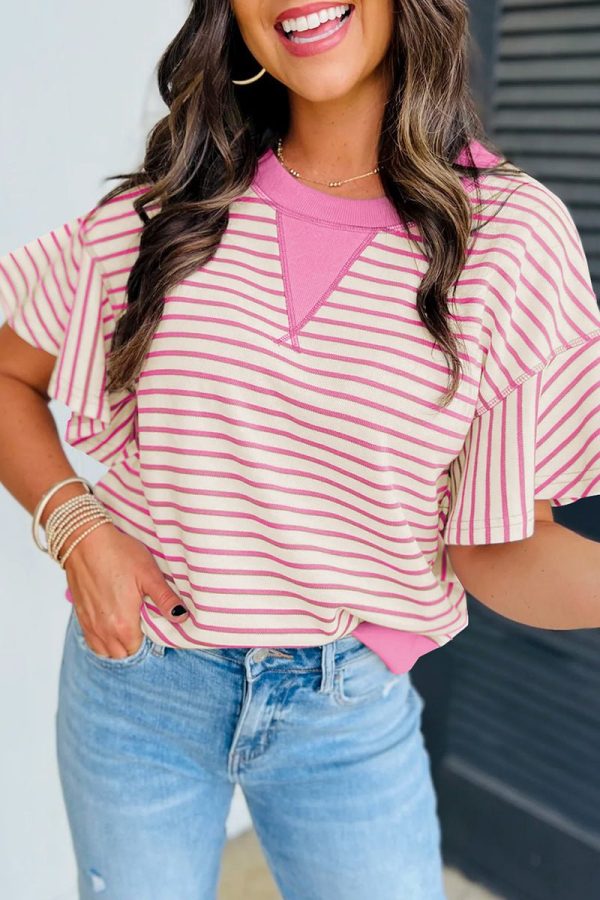 PREORDER! ETA 4 17 Sachet Pink Astoria Striped Ruffle Sleeve Top **SHIPPING EXPECTED TO BEGIN ON DATE 4 17** Online