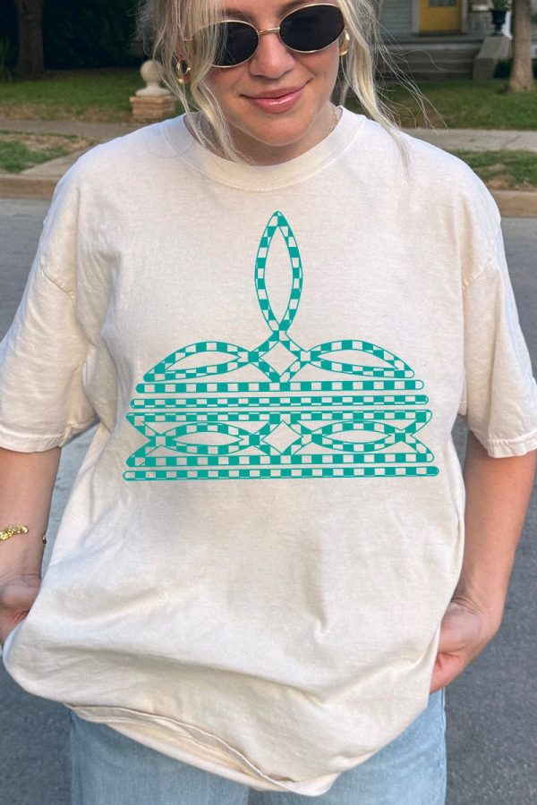 Turquoise Checkered Boot Stitch Comfort Colors Adult Ring-Spun Cotton Tee Online Hot Sale