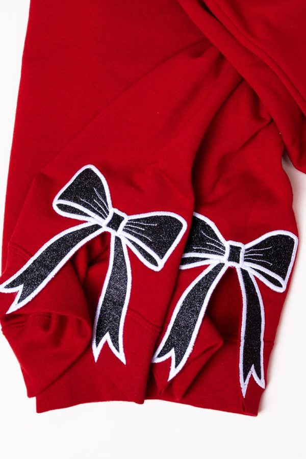 Youth Red You Design It Embroidered Side Bows Heavy-weight Crew Sweatshirt *Customize Your Text and Bows For Cheap - Image 3
