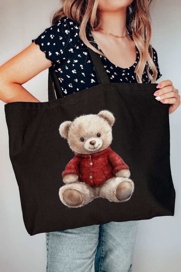 Red Vintage Teddy Bear Canvas Jumbo Tote Discount - Image 2