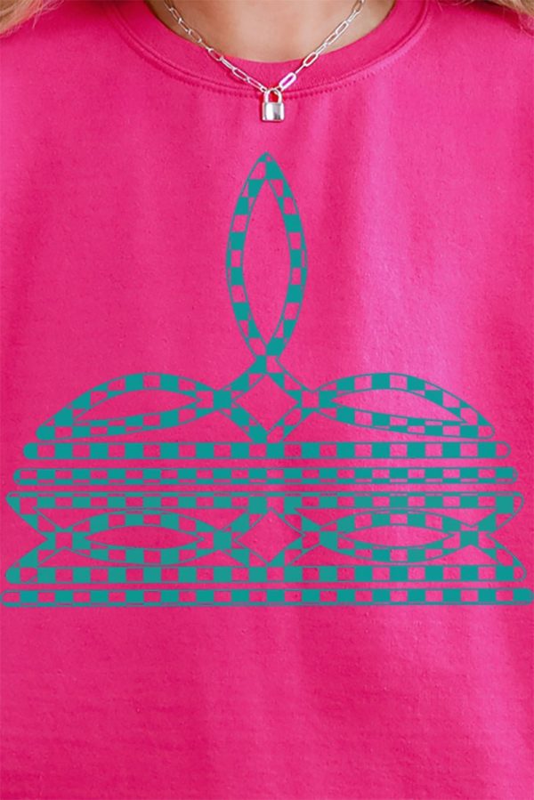 Turquoise Checkered Boot Stitch Unisex NuBlend Crew Sweatshirt For Cheap - Image 2