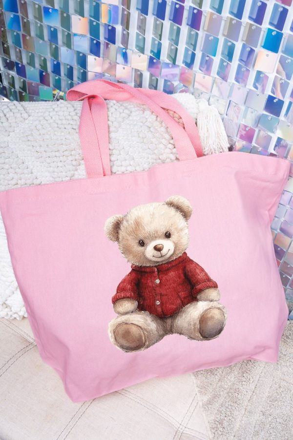 Red Vintage Teddy Bear Canvas Jumbo Tote Discount
