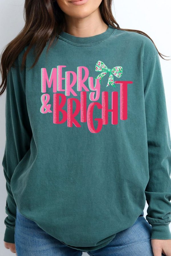 Merry And Bright Coquette Bow Comfort Colors Heavyweight Long Sleeve T-Shirt Supply