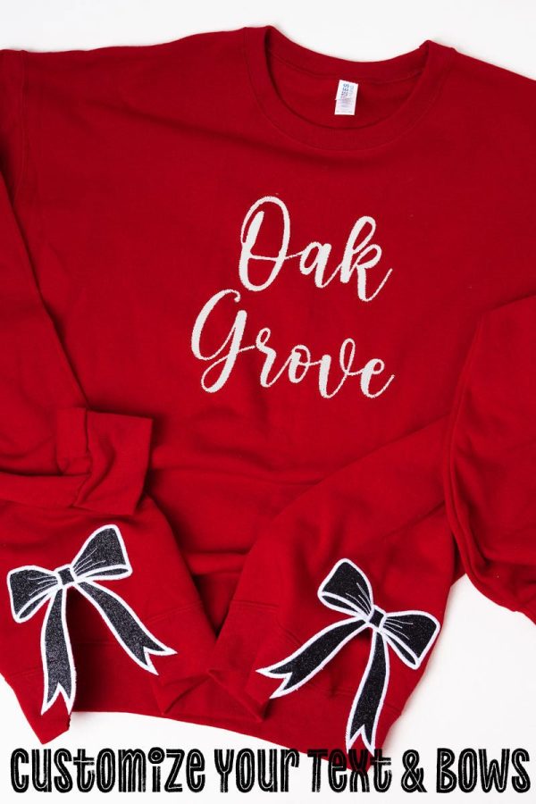 Youth Red You Design It Embroidered Side Bows Heavy-weight Crew Sweatshirt *Customize Your Text and Bows For Cheap